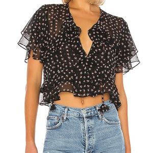 Misa Los Angeles semi sheer tulle floral blouse